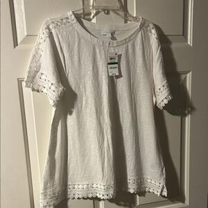 Charter Club White Lace Accent Tee